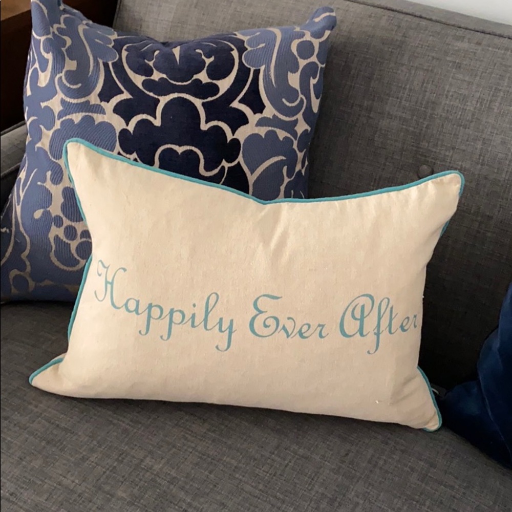 Happily Ever After cream and teal pillow